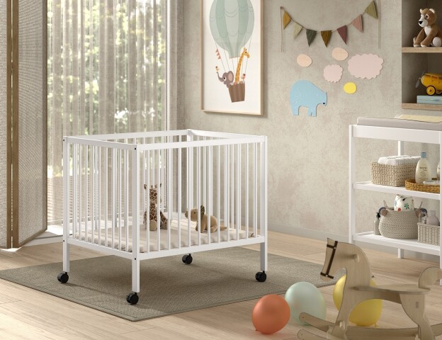 Beistellbett >Dino< in weiß lackiert, Buche massiv - 80x89,5x99,4cm (BxHxT)