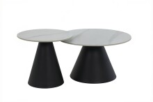 Couchtisch >Dustin< 2er-Set, Marmor Weiß, Kegelfuß - Ø 70x46 cm + Ø 50x40 cm