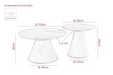 Couchtisch >Dustin< 2er-Set, Marmor Weiß, Kegelfuß - Ø 70x46 cm + Ø 50x40 cm