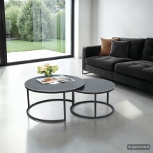 Couchtisch >Luis< (2er-Set) in Marmor Schwarz - Ø 80 und Ø 60 cm