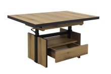 Couchtisch >Noah< mit Funktionen, Eiche Dekor, Schubkasten - 110-150x54-73x70cm (B/H/T)