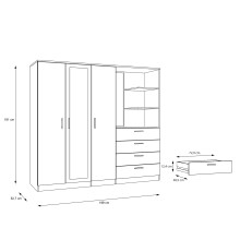 Drehtürenschrank >PANAMA< mit Spiegel und Ablagen, in Grau - 199x181x52,7cm (BxHxT)