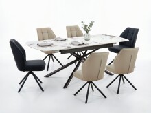Kulissen-Esstisch >SINTRA< ausziehbar 220cm, Sintered Stone weiss - 180/220x76x90cm (BxHxT)