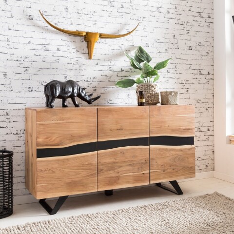 Sideboard >WL5.194< in Akazie, Massivholz / Metall - 148x85x43cm (BxHxT)