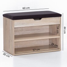 Schuhbank >WL5.262< in Eiche Dekor / PU schwarz - 60x40x30cm (BxHxT)