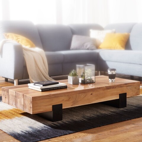 Couchtisch >WL5.602< in Akazie, Massivholz - 130x25x59cm (BxHxT)