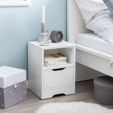 Nachtkommode >WL5.700< in Weiß, Holzwerkstoff - 31x43x31cm (BxHxT)