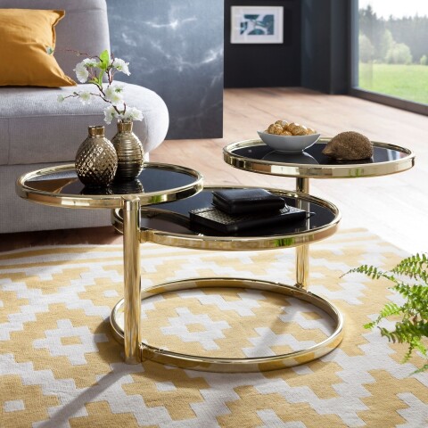 Couchtisch >WL5.767< in Schwarz / Gold, Metall / Glas - 43x58cm (HxD)