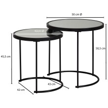 Satztisch >WL5.985< (2-tlg.) in Schwarz, Glas / Metall - 50x50cm (HxD)