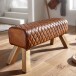 Sitzbank >WL6.089< in Braun, Echtleder / Massivholz - 89x46x35cm (BxHxT)