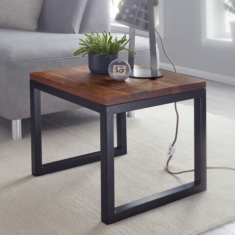 Beistelltisch >WL6.150< in Sheesham, Massivholz / Edelstahl - 45x40x45cm (BxHxT)