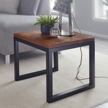 Beistelltisch >WL6.150< in Sheesham, Massivholz / Edelstahl - 45x40x45cm (BxHxT)