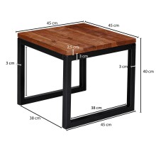 Beistelltisch >WL6.150< in Sheesham, Massivholz / Edelstahl - 45x40x45cm (BxHxT)