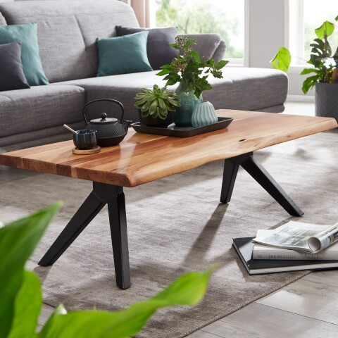 Couchtisch >WL6.163< in Akazie, Massivholz / Edelstahl - 37x64cm (HxT)
