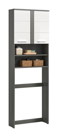Waschmaschinenumbauschrank >Blake< Rauchsilber / Weiß - 63x191x25 (BxHxT)