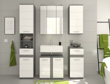 Badezimmer-Set >Blake< in Rauchsilber/Weiß hochglanz - 164x191x34cm (BxHxT)