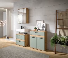 Midischrank >Blake< in Artisan Eiche Nachbildung/Salbei - 70x79x31cm (BxHxT)