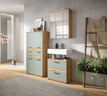 Waschbeckenunterschrank >Blake< Artisan Eiche Nachbildung/Salbei - 60x57x34 (BxHxT)
