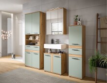 Hochschrank >Blake< in Artisan Eiche Nachbildung/Salbei - 35x137x31cm (BxHxT)