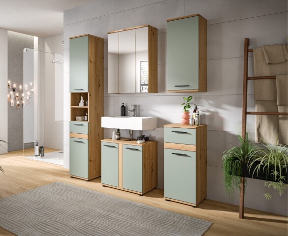 Badezimmer-Set >Blake< in Artisan Eiche Nachbildung/Salbei - 164x191x34 (BxHxT)