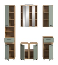 Badezimmer-Set >Blake< in Artisan Eiche Nachbildung/Salbei - 160x191x34 (BxHxT)