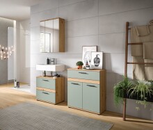 Badezimmer-Set >Blake< in Artisan Eiche Nachbildung/Salbei - 145x191x34 (BxHxT)