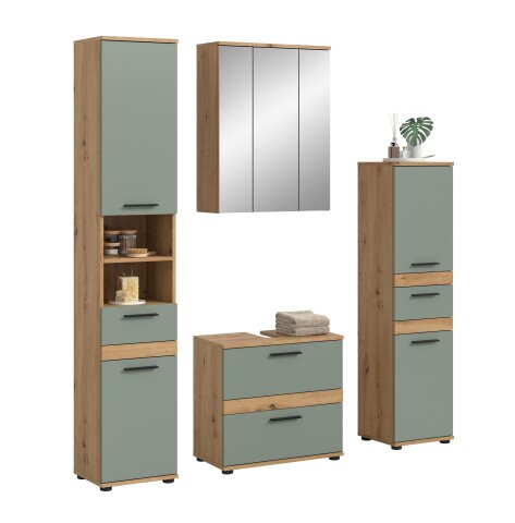 Badezimmer-Set >Blake< in Artisan Eiche Nachbildung/Salbei - 160x191x34 (BxHxT)