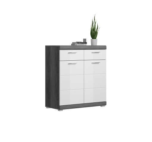 Schuhschrank >Scout< in Rauchsilber/Weiß hochglanz - 90x96x37cm (BxHxT)