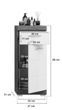 Hochschrank >Scout< in Rauchsilber/Weiß hochglanz - 37x88x31cm (BxHxT)