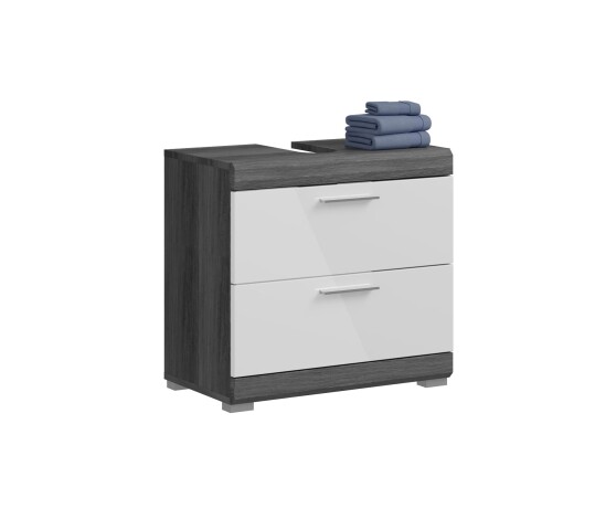 Waschbeckenunterschrank >Scout< in Rauchsilber/Weiß hochglanz - 60x56x34 (BxHxT)
