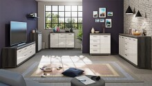 Kommode >Scout< in Rauchsilber/Weiß hochglanz - 120x85x37cm (BxHxT)