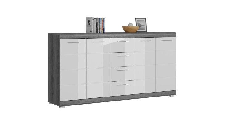 Kommode >Scout< in Rauchsilber/Weiß hochglanz - 165x85x37cm (BxHxT)