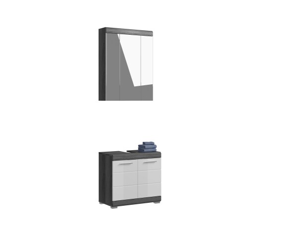 Badezimmer-Set >Scout< in Rauchsilber/Weiß hochglanz - 60x191x34cm (BxHxT)