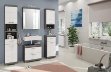 Badezimmer-Set >Scout< in Rauchsilber/Weiß hochglanz - 60x191x34cm (BxHxT)