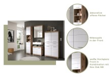 Hochschrank >Wave< in Nox Oak Nachbildung/Weiß hochglanz - 74x141x31cm (BxHxT)