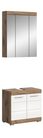 Badezimmer-Set >Wave< in Nox Oak Nachbildung/Weiß hochglanz - 60x191x34 (BxHxT)