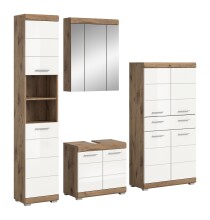 Badezimmer-Set >Wave< in Nox Oak Nachbildung/Weiß hochglanz - 204x191x34 (BxHxT)