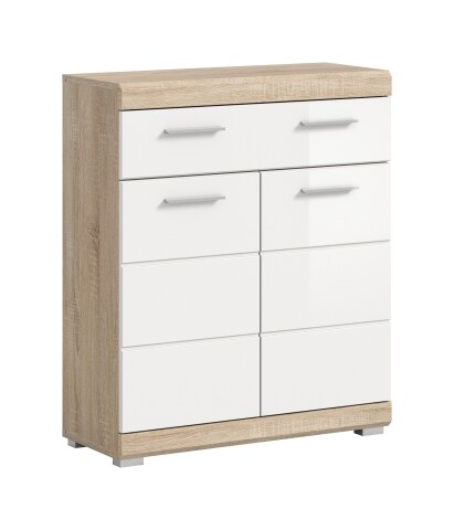 Hochschrank >Lambada< in Eiche Sonoma Dekor /Weiß hochglanz - 74x88x31cm (BxHxT)