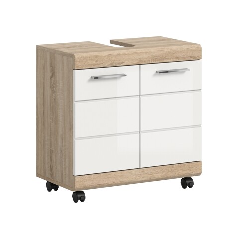Waschbeckenunterschrank >Lambada< in Eiche Dekor / Weiß - 60x60x34cm (BxHxT)
