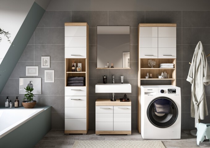Badezimmer-Set >Lambada< in Eiche Dekor / Weiß - 190x191x34cm (BxHxT)
