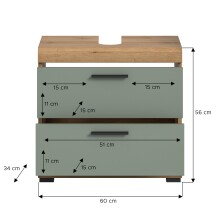 Waschbeckenunterschrank >Scout< in Eiche Dekor / Salbei - 60x56x34cm (BxHxT)