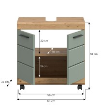 Waschbeckenunterschrank >Scout< in Eiche Dekor / Salbei - 60x60x34cm (BxHxT)