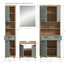 Badezimmer-Set >Scout< in Artisan Eiche Nachbildung/Salbei - 186x191x34 (BxHxT)