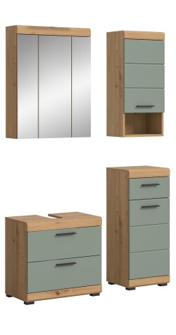 Badezimmer-Set >Scout< in Artisan Eiche Nachbildung/Salbei - 112x191x34 (BxHxT)