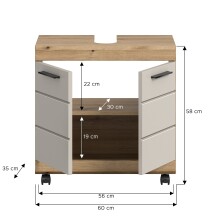 Waschbeckenunterschrank >Scout< in Evoke Oak Dekor / Kaschmir - 60x60x34 (BxHxT)