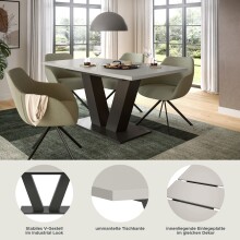 Kulissen-Esstisch >Motion< ausziehbar in Grau/Kaschmir - 150-190x76x90cm (BxHxT)