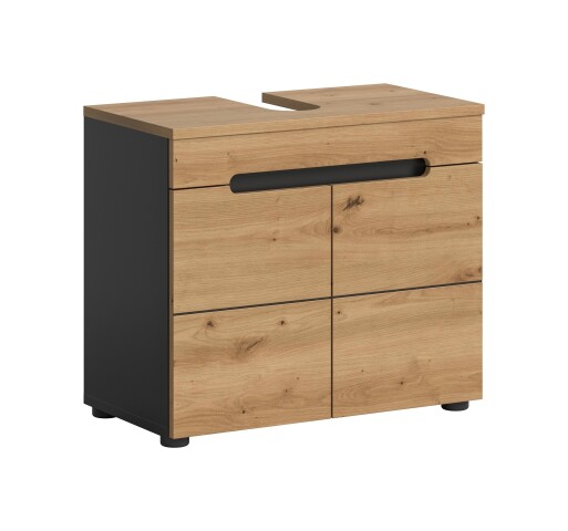 Waschbeckenunterschrank >Canu< in Basalt /Artisan Eiche Dekor - 63x55x34 (BxHxT)
