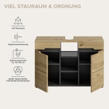Waschbeckenunterschrank >Canu< in Basalt /Artisan Eiche Dekor - 80x55x34 (BxHxT)