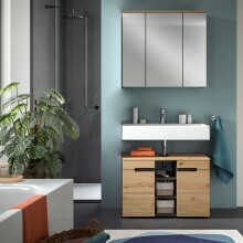 Badezimmerspiegelschrank >Canu< Basalt, Spiegel, Eiche Dekor - 80x73x21 (BxHxT)