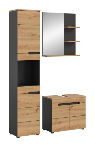 Badezimmer-Set >Canu< in Basalt grau/Artisan Eiche Dekor - 116x193x34cm (BxHxT)